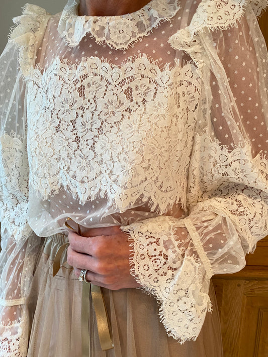 Lace and thule blouse - ecru