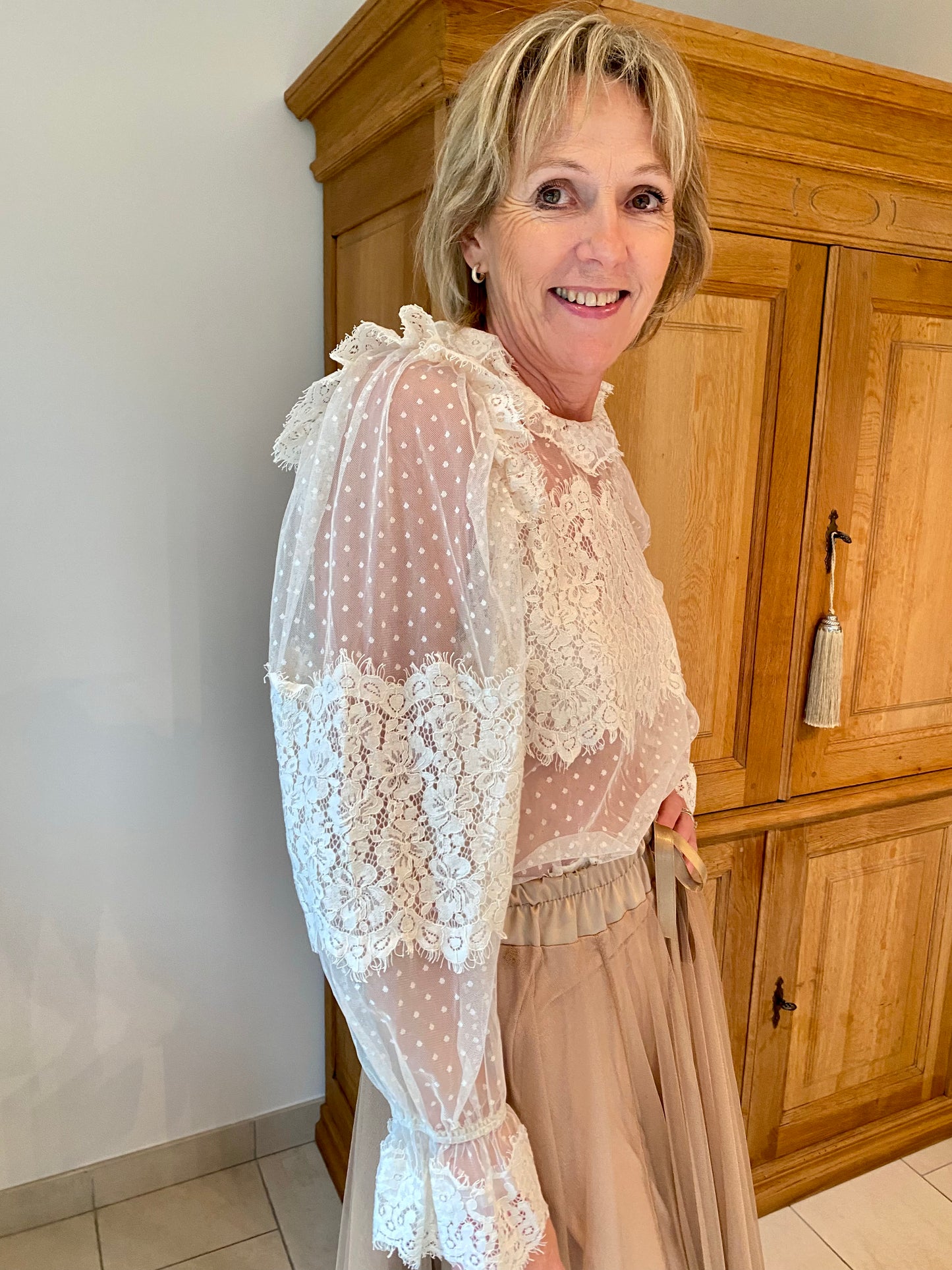 Lace and thule blouse - ecru